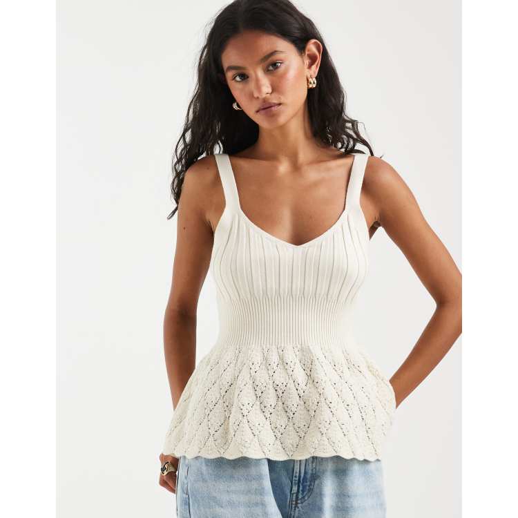 Object knit peplum hem cami top with pointelle detail in cream | ASOS