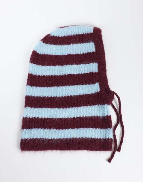 Object knitted balaclava in burgundy stripe - view 1