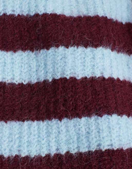 Object knitted balaclava in burgundy stripe, 2 of 3