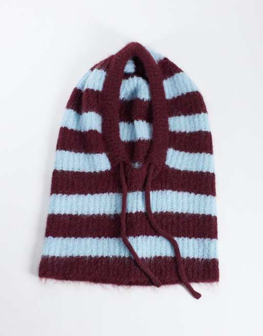 Object knitted balaclava in burgundy stripe, 3 of 3