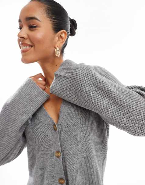 Object knitted button cardigan in grey - view 1