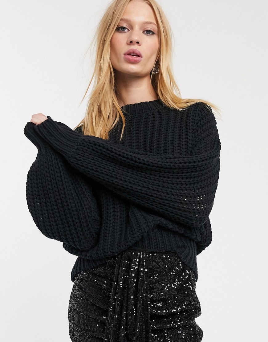 Object knitted jumper with volume sleeves in black
