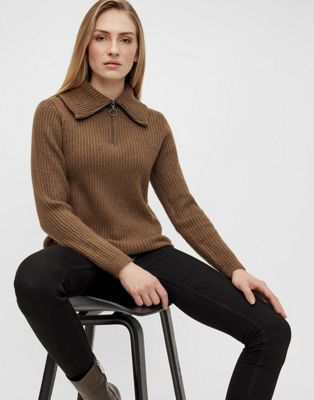 Object knitted jumper with zip detail in brown
