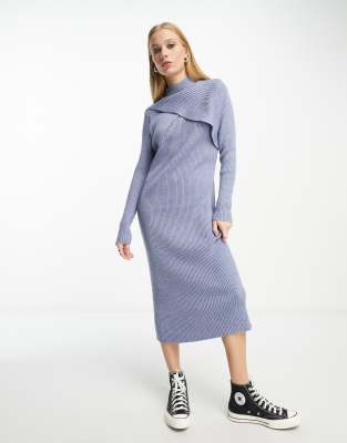 Object Knitted Midi Dress In Blue
