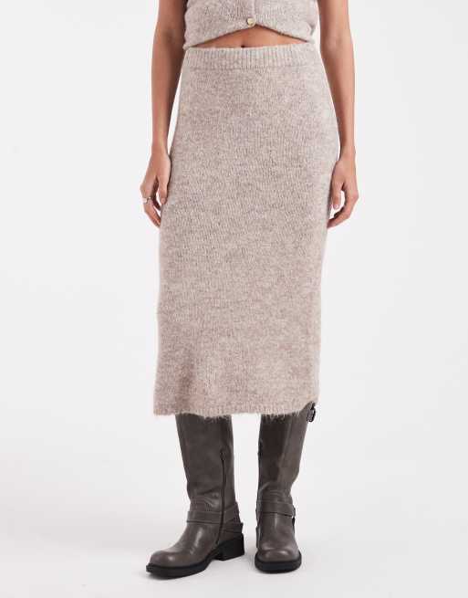 Object knitted midi skirt co-ord in hummus melange, 2 of 5