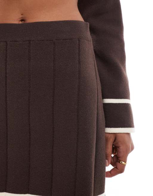 Object knitted mini skirt with contrast binding details in brown and cream (part of a set), 5 of 5
