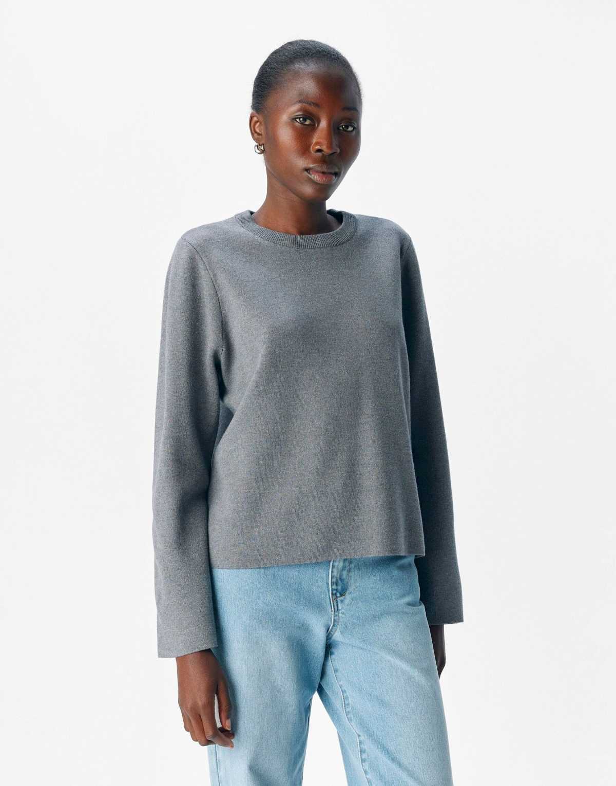 Object Knitted pullover in medium grey melange