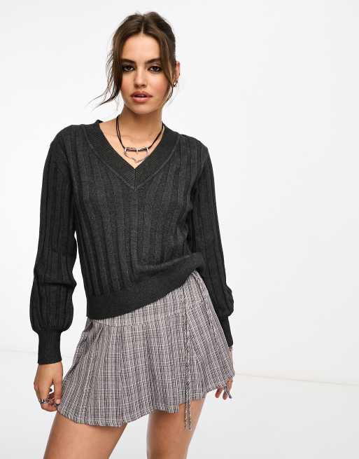 Dark gray v neck on sale sweater