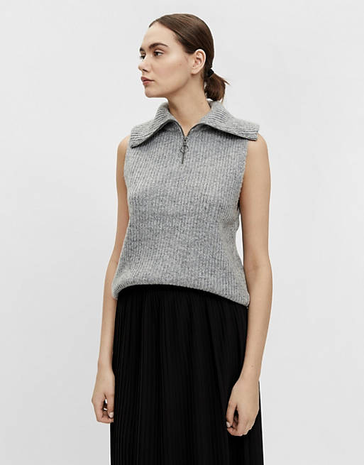  Object knitted vest with zip detail in grey 