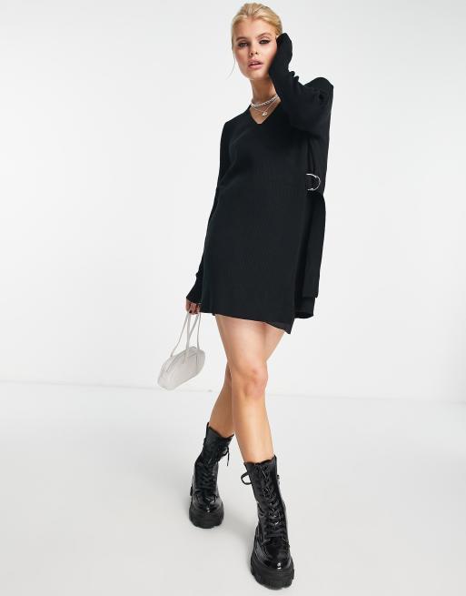 Object knitted wrap cardigan with buckle detail in black