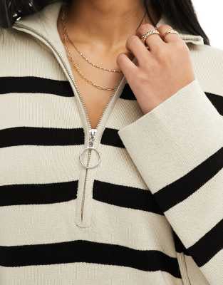 Shop Object Knitted Zip Neck Sweater In Multi