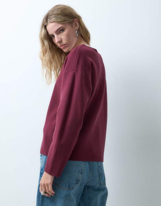 Object koordineret striktrøje med V-hals i burgundy, 2 af 4