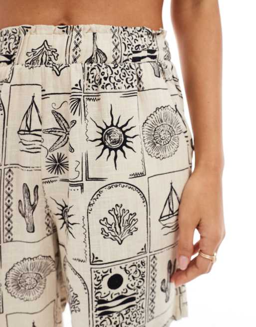 Object - Korte broek met elastische taille in mono schelpenprint, deel van co-ord set, 5 van 5