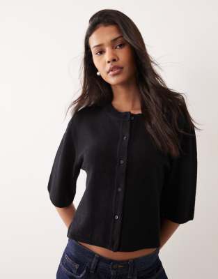 Object - Kurzärmlige Strickjacke in Schwarz