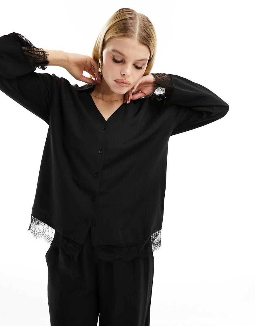 Object Lace Detail Shirt In Black - Part Of A Set