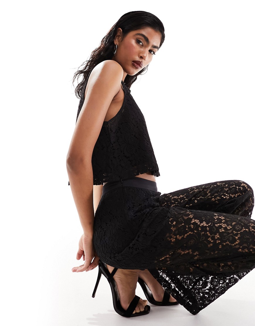 Object Lace High Rise Wide Leg Pants In Black - Part Of A Set