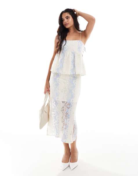 Object lace midi skirt co-ord in cream - view 1
