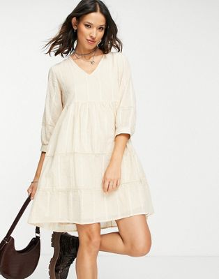 Object lace trim smock dress in cream