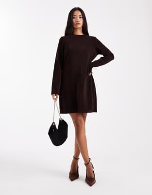 Object - Langärmliges Glitzer-Minikleid in warmem Braun-Brown