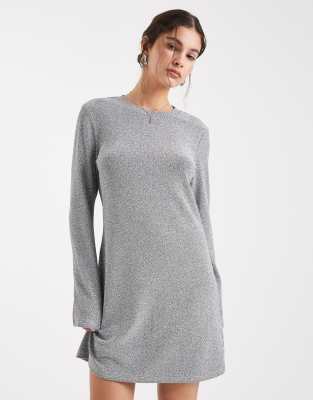 Object - Langärmliges Minikleid in Silber-Glitzer