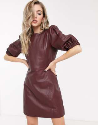 burgundy leather dress