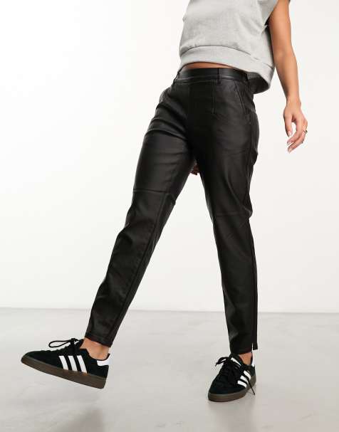 Object leather look tapered pants in black - view 1