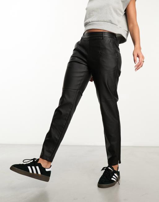 ASOS DESIGN tapered pants in leather look in black