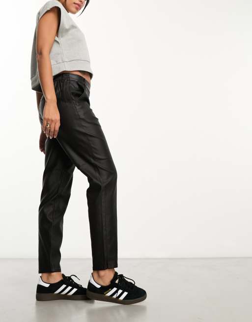 Leather look clearance tapered trousers