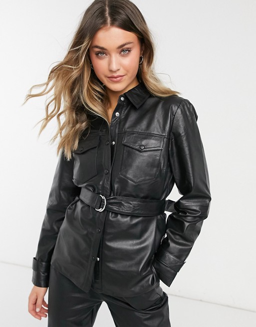 Object leather shacket in black