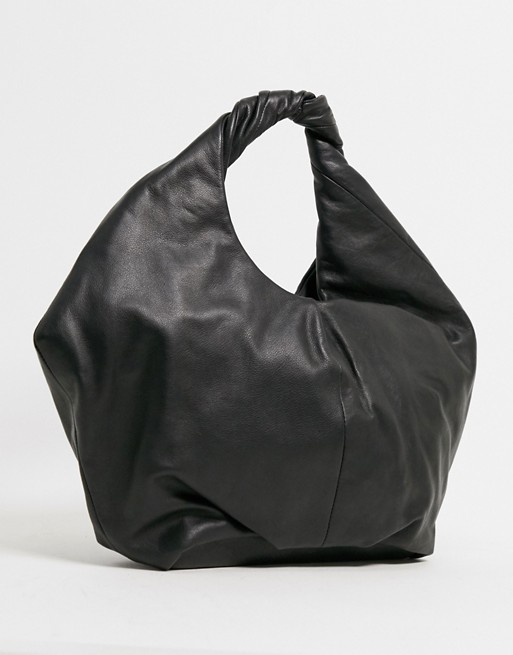 Object leather shoulder bag in black