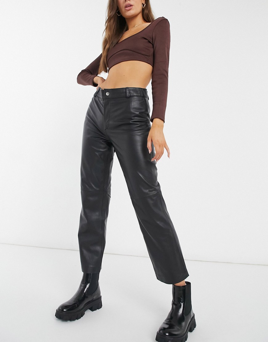 Object leather straight leg pants in black