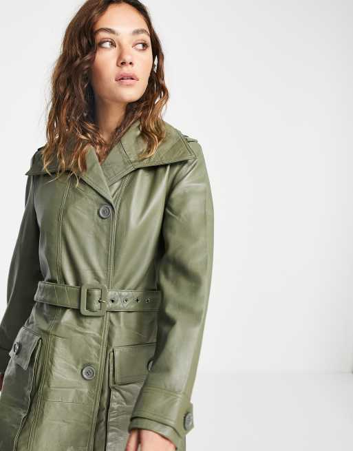 Green coat with leather on sale sleeves