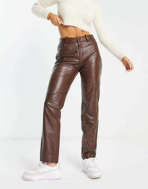 Object Petite OBJBELLE COATED PETITE - Leggings - Trousers - java/brown 