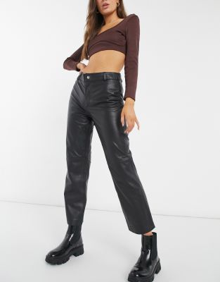 Object - Leren broek met rechte pijpen in zwart | ASOS