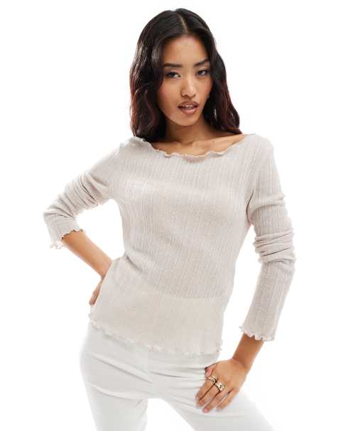 Object lettuce edge long sleeve top in sandshell - view 1