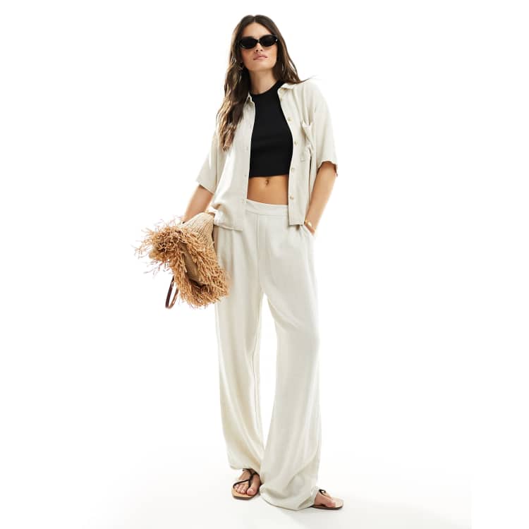 【美品】seed and soil Linen pants oat Object linen blend pants with tie waist in oatmeal - part of
