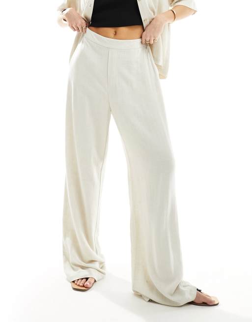 Object linen blend pants with tie waist in oatmeal - part of