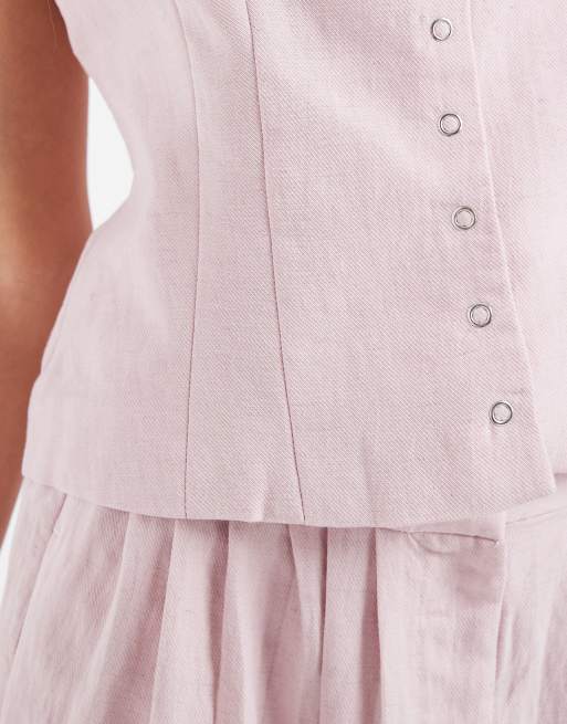 Object linen look tailored snap front vest in pale pink - part of a set, 3 of 4