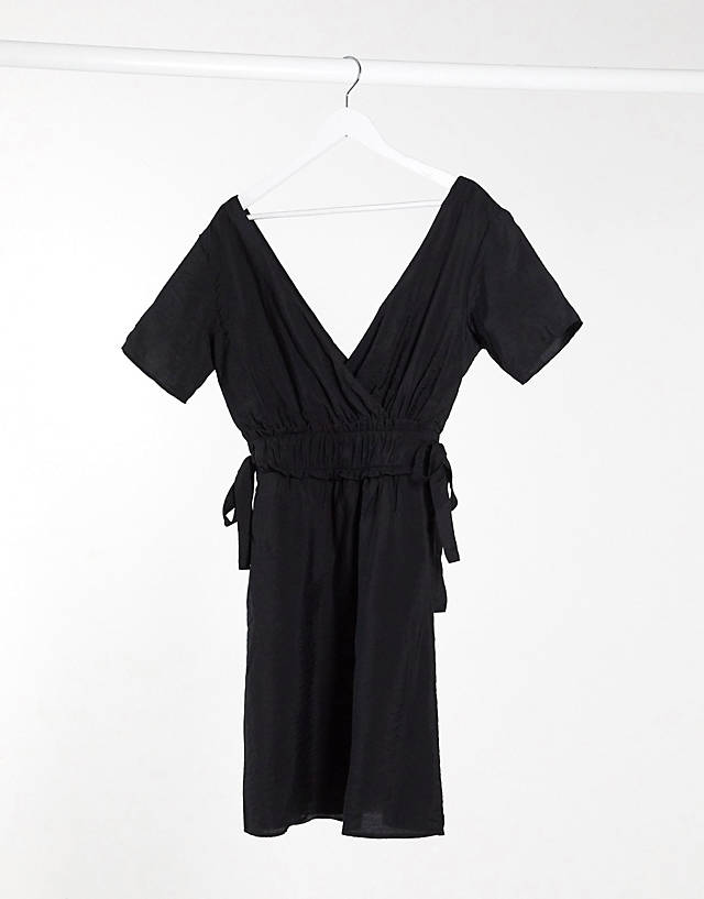 Object - linen mini dress with tie sides in black
