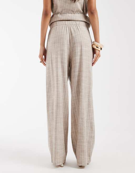 Object linen mix tailored wide leg pants in cream and white stripes - part of a set, 5 of 5