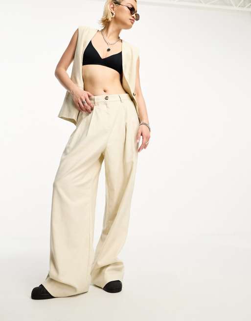 Object linen mix wide leg dad pants in cream - part of a set