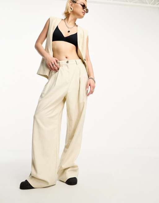 Cream linen shop wide leg trousers