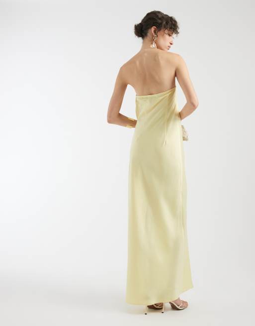 Object – Ljusgul maxiklänning i satin med bandeau-ringning, 4 av 4