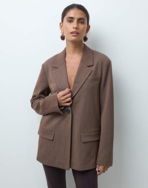 Object locker geschnittener Blazer im Anzugstil als Kombiteil in hellbraun meliert, 4 von 4