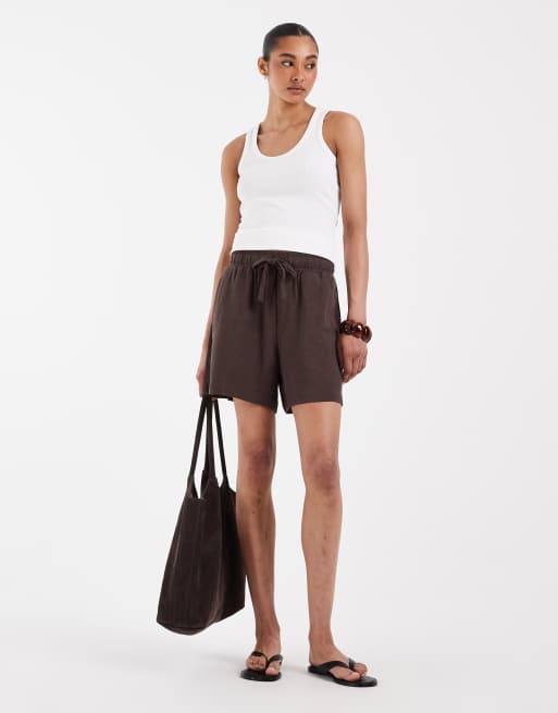 Object – Lockere Shorts in Schokobraun mit Taillenschnürung und Leinenanteil, 2 von 5