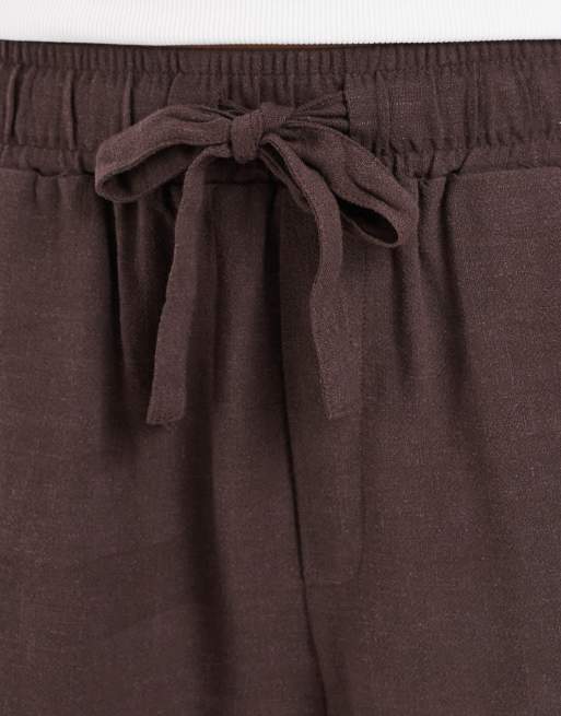 Object – Lockere Shorts in Schokobraun mit Taillenschnürung und Leinenanteil, 3 von 5