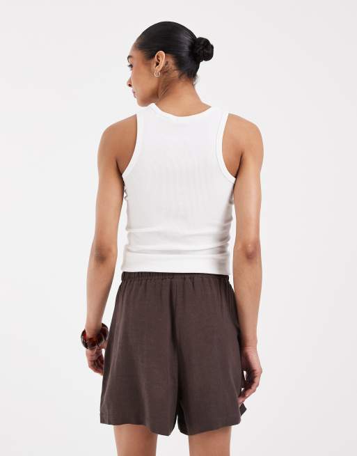Object – Lockere Shorts in Schokobraun mit Taillenschnürung und Leinenanteil, 4 von 5