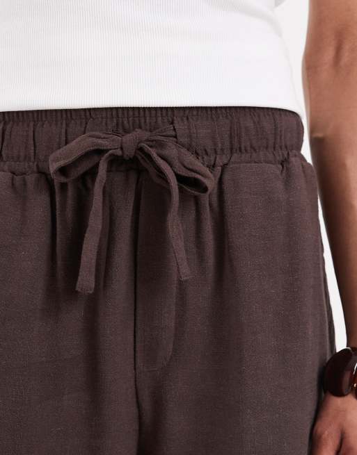 Object – Lockere Shorts in Schokobraun mit Taillenschnürung und Leinenanteil, 5 von 5
