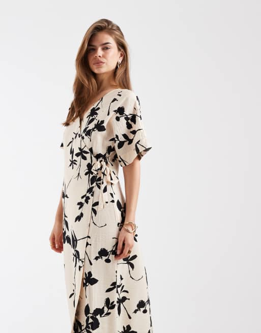 Object long midaxi wrap dress in contrast floral print, 2 of 4