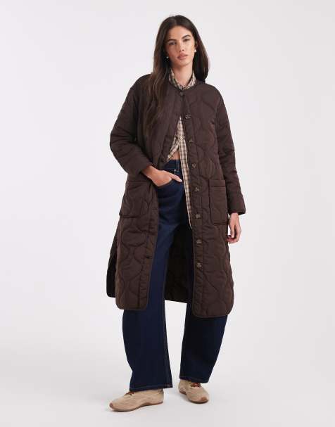 Object long quilted coat in chocolate brown - view 1